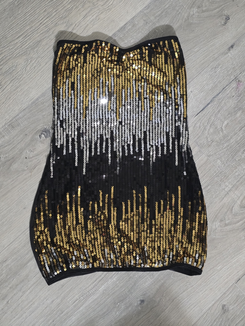 Dreamgirl Gold & Black Sequin Strapless Mini Dress